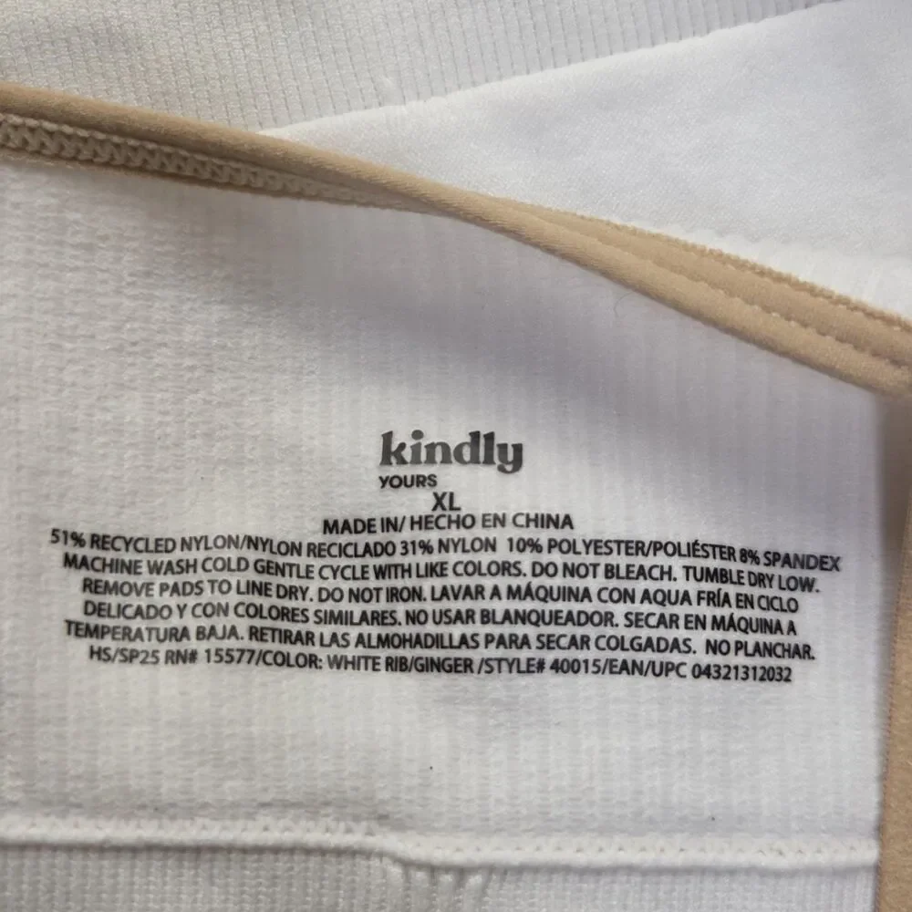 Kindly Yours Bra Women XL White Ribbed Bralette Ginger Trim Strappy Adjustable